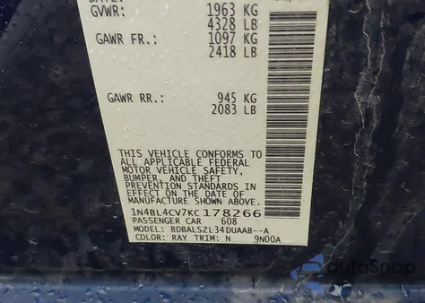 2019 Nissan Altima 2.5 Sr z USA, uszkodzony, nr VIN 1N4BL4CV7KC178266